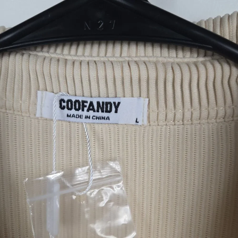 Coofandy Men's Size Large Beige Shirt & Pants‎ Set Ribbed 2 Pieces NWT